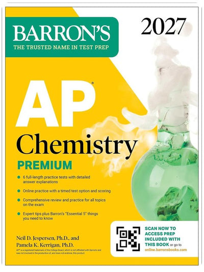 AP Chemistry Premium, 2027 : préparation avec 6 examens blancs + révision complète + entraînement en ligne (Barron's AP Prep)