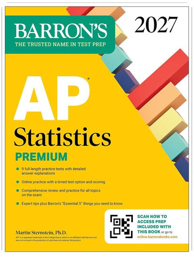 AP Statistics Premium, 2027 : 9 tests pratiques + révision complète + pratique en ligne (Barron's AP Prep)