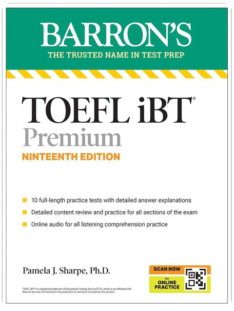 TOEFL, iBT Premium, Neunzehnte Ausgabe: Übungsbuch mit 10 Praxistests + umfassender Wiederholung + Online-Audio (2026) (Barron's Test Prep)
