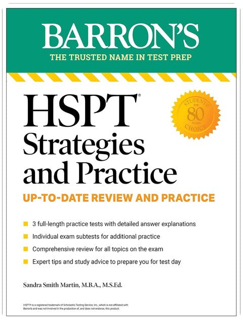 HSPT Strategies et pratique, deuxième édition : Livre de préparation avec 3 tests pratiques + Révision complète + Pratique + Stratégies (Barron's Test Prep)