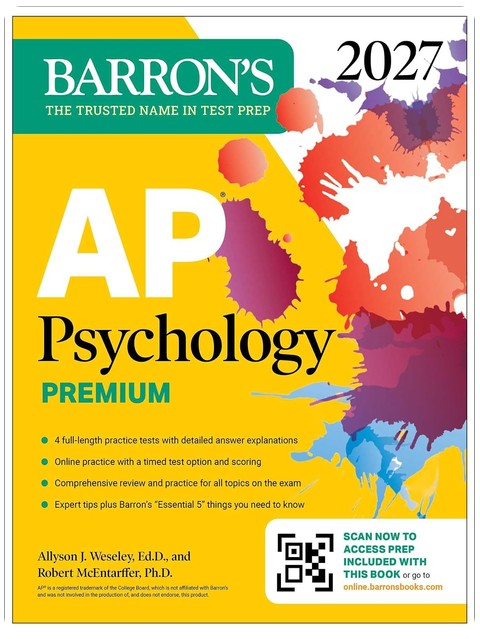 AP Psychologie Premium, 2027 : Manuel de préparation avec 4 tests pratiques + Révision complète + Pratique en ligne (Barron's AP Prep)