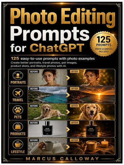 Photo Editing Prompts For ChatGPT: 125 Ready-to-Use AI Prompts for Lightroom, Photoshop & Mobile Editing — Save Time, Boost Creativity, and Master Photo ... with ChatGPT (Ai Prompting Guide Book 1)