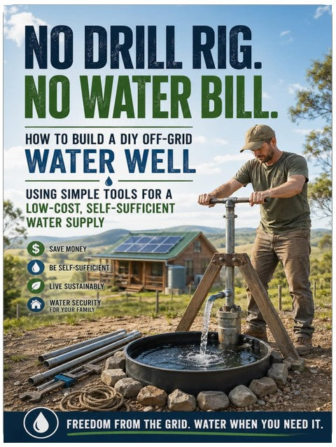 No Drill Rig. No Water Bill.: How to Build a DIY Off-Grid Water Well Using Simple Tools for a Low-Cost, Self-Sufficient Water Supply