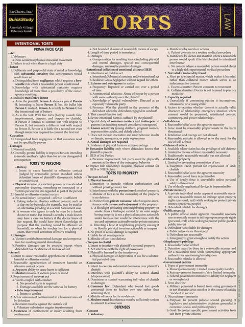 Torts: QuickStudy Laminated Reference Guide (Law: Quick Study)